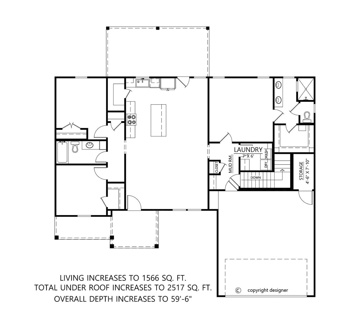 C7322-A The Forest View House First  Floor Plan 3 Beds 2 Baths Basement Floor Plan