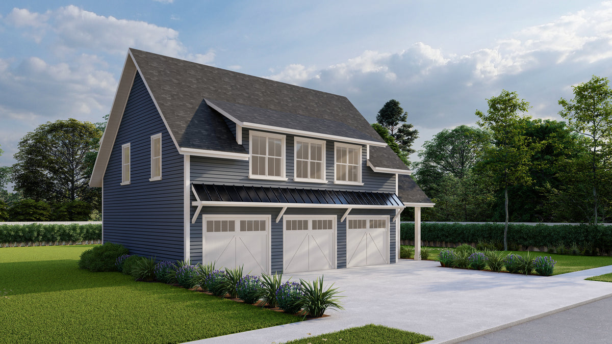 Stylish Carriage House Plan with 3-Car Garage and Office
