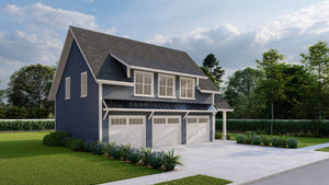 Stylish Carriage House Plan with 3-Car Garage and Office