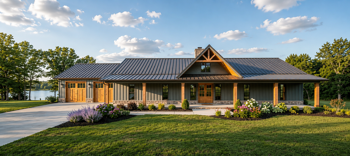 AE8384-A Barndominium Farmhouse, 5 Bedrooms, 3.5 Bathrooms | Willow Ridge House Plan Exterior