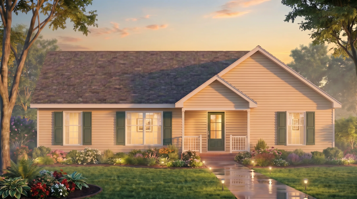 A8135-A Ranch House, 3 Bedrooms, 2 Bathrooms | Faith House Plan Exterior-3