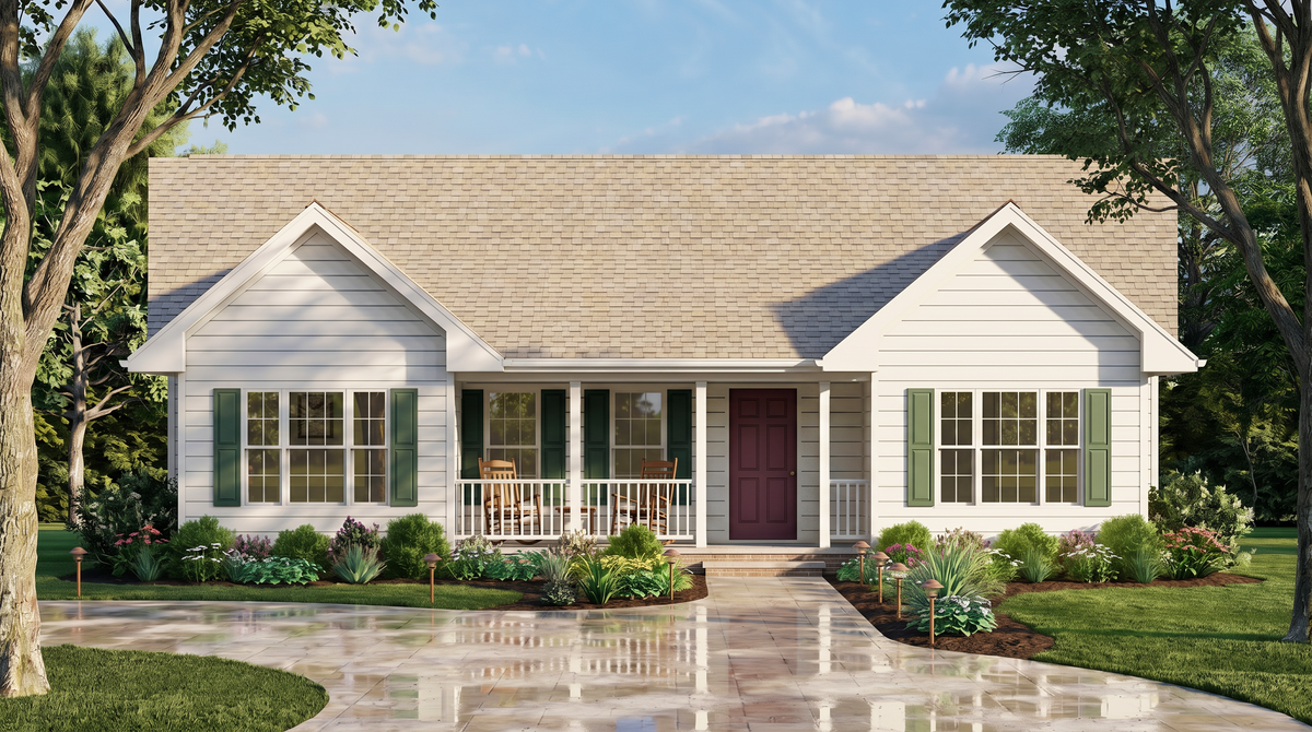 Ranch House, 1101 square feet, 3 Bedrooms, 1 Bathroom, 1 Half Bathroom | Fallon House Plan Exterior-2