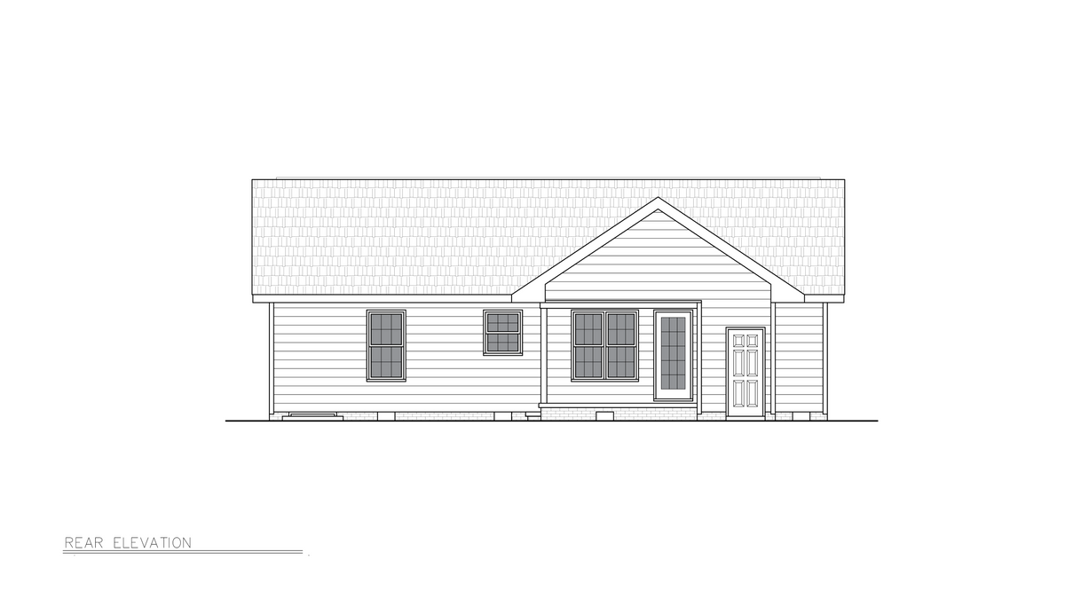 Ranch House, 1101 square feet, 3 Bedrooms, 1 Bathroom, 1 Half Bathroom | Fallon House Plan Rear Elevation