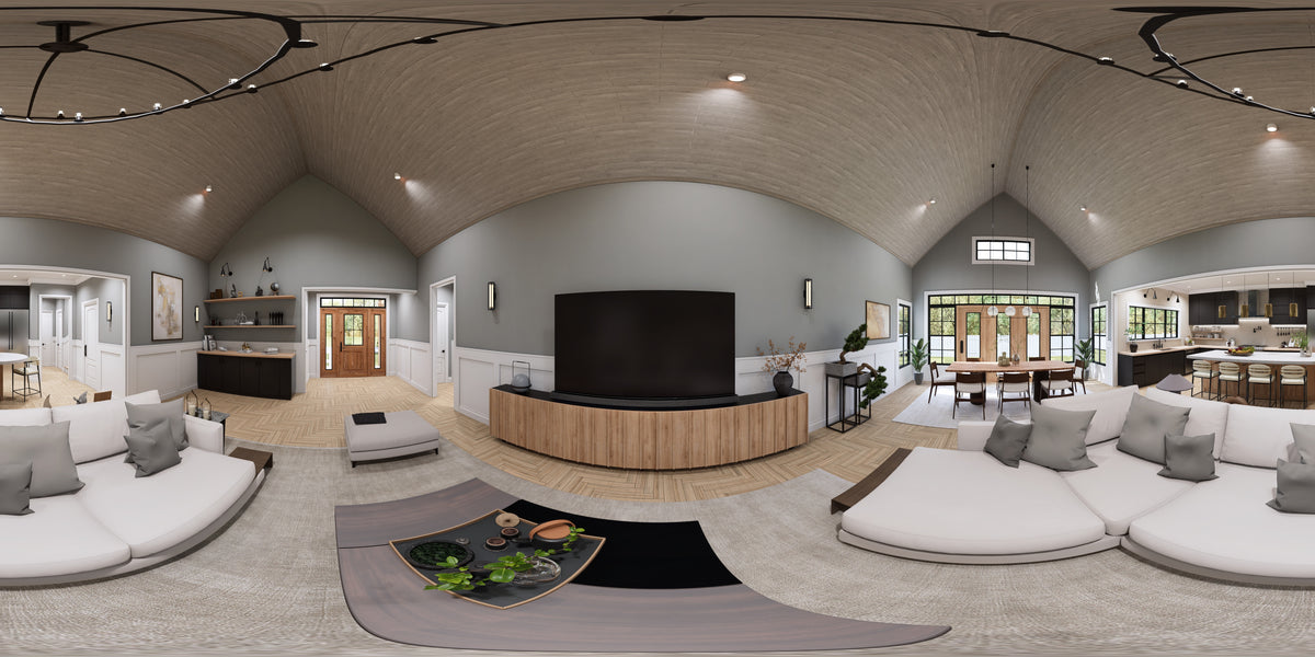 A7687-A Transitional House Family Room Panorama, 3 Bedrooms, 3.5 Bathrooms | Whitemoore B House Plan 