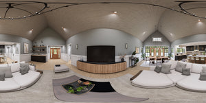 A7687-A Transitional House Family Room Panorama, 3 Bedrooms, 3.5 Bathrooms | Whitemoore B House Plan 