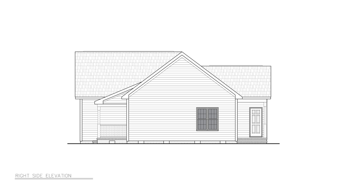 A8313-A Country Ranch House, 4 Bedrooms, 2 Bathrooms | Felix House Plan Right Elevation
