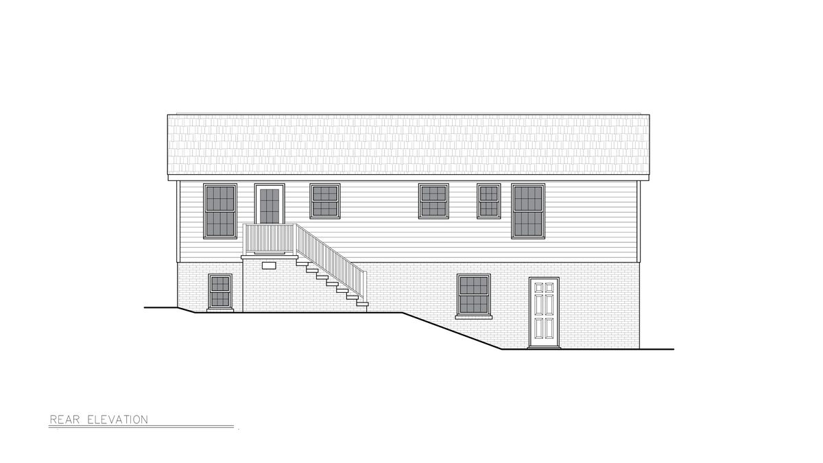 A8316-A Transitional House, 3 Bedrooms, 1.5 Bathrooms | Fisk House Plan Rear Elevation