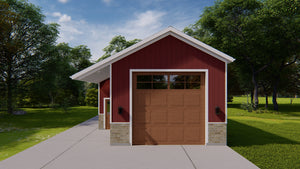 Spacious 4-Car Garage Plan with Storage and Covered Porch