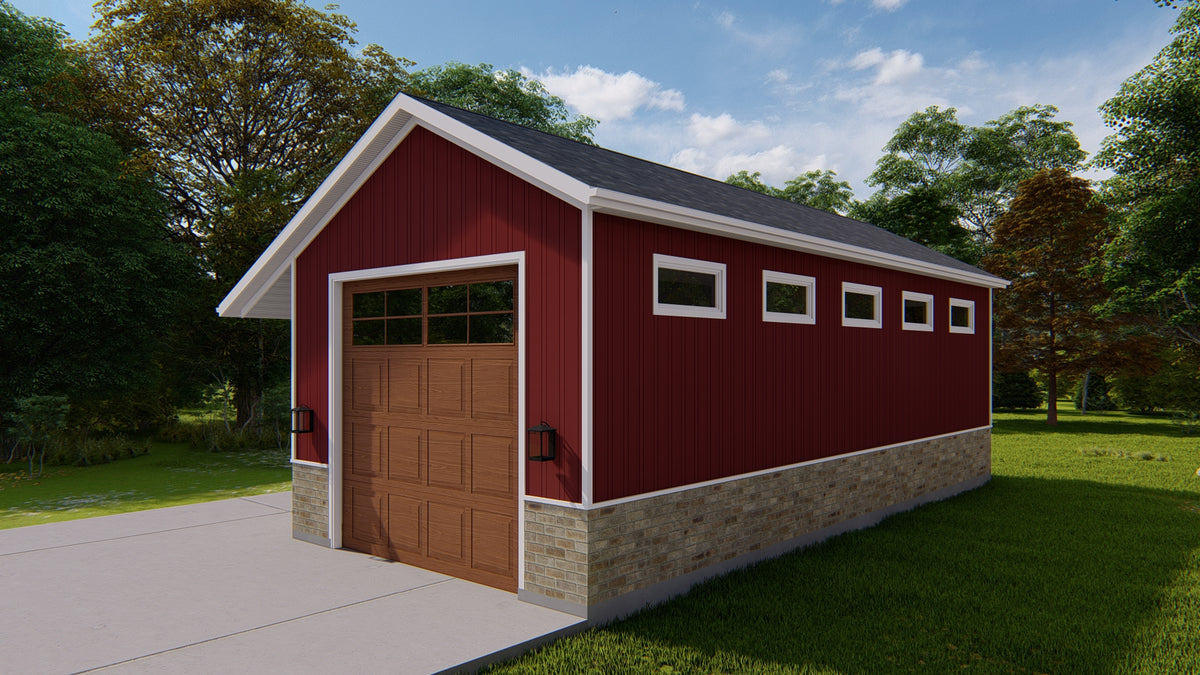 Spacious 4-Car Garage Plan with Storage and Covered Porch