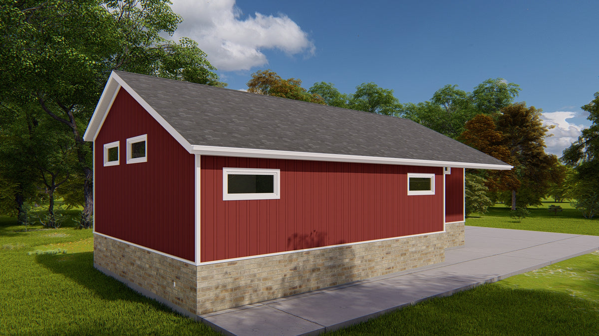 Spacious 4-Car Garage Plan with Storage and Covered Porch