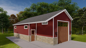Spacious 4-Car Garage Plan with Storage and Covered Porch