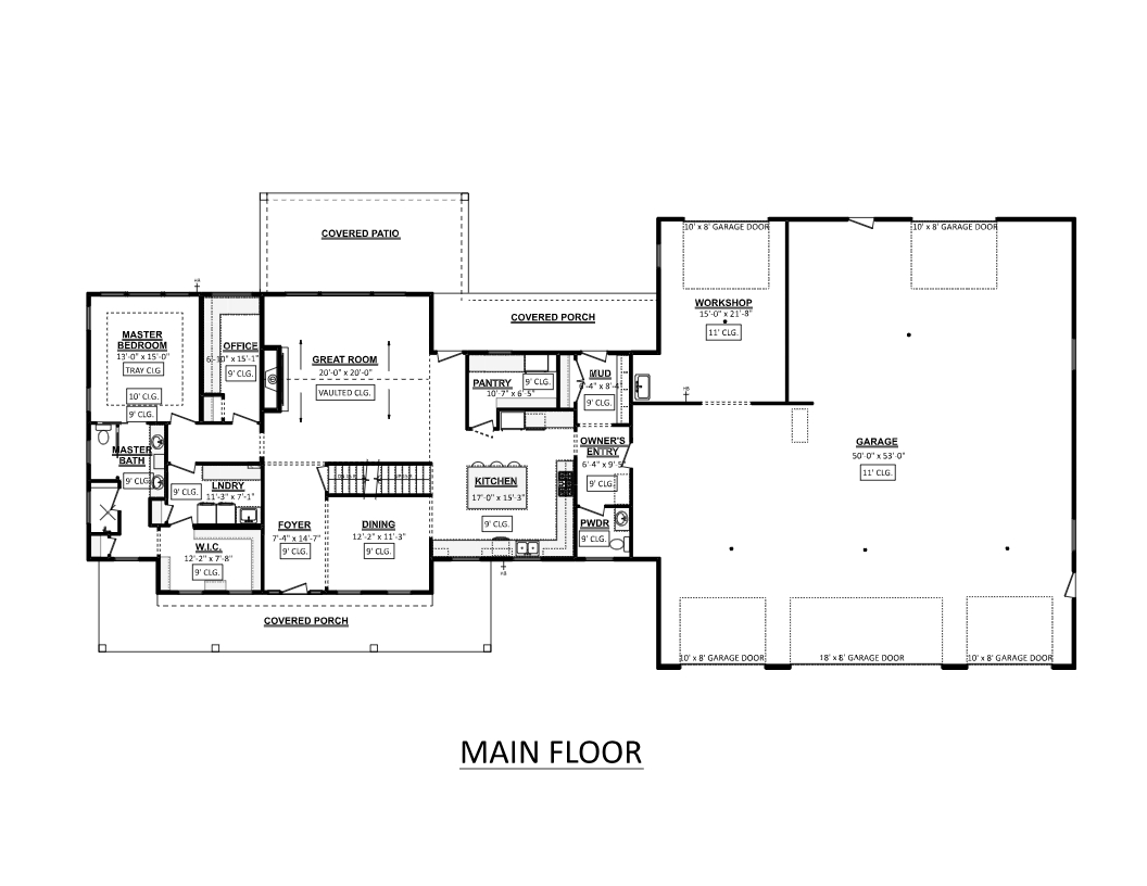 AJ7700-A Modern Farmhouse First Floor Plan, 3 Bedrooms, 2.5 Bathrooms | Plan 1044 