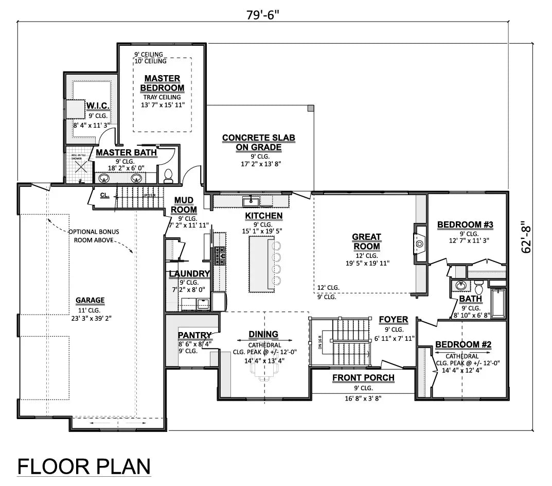 AJ7641-A Modern Transitional House First Floor Plan, 3 Bedrooms, 2 Bathrooms | Plan VD1065 