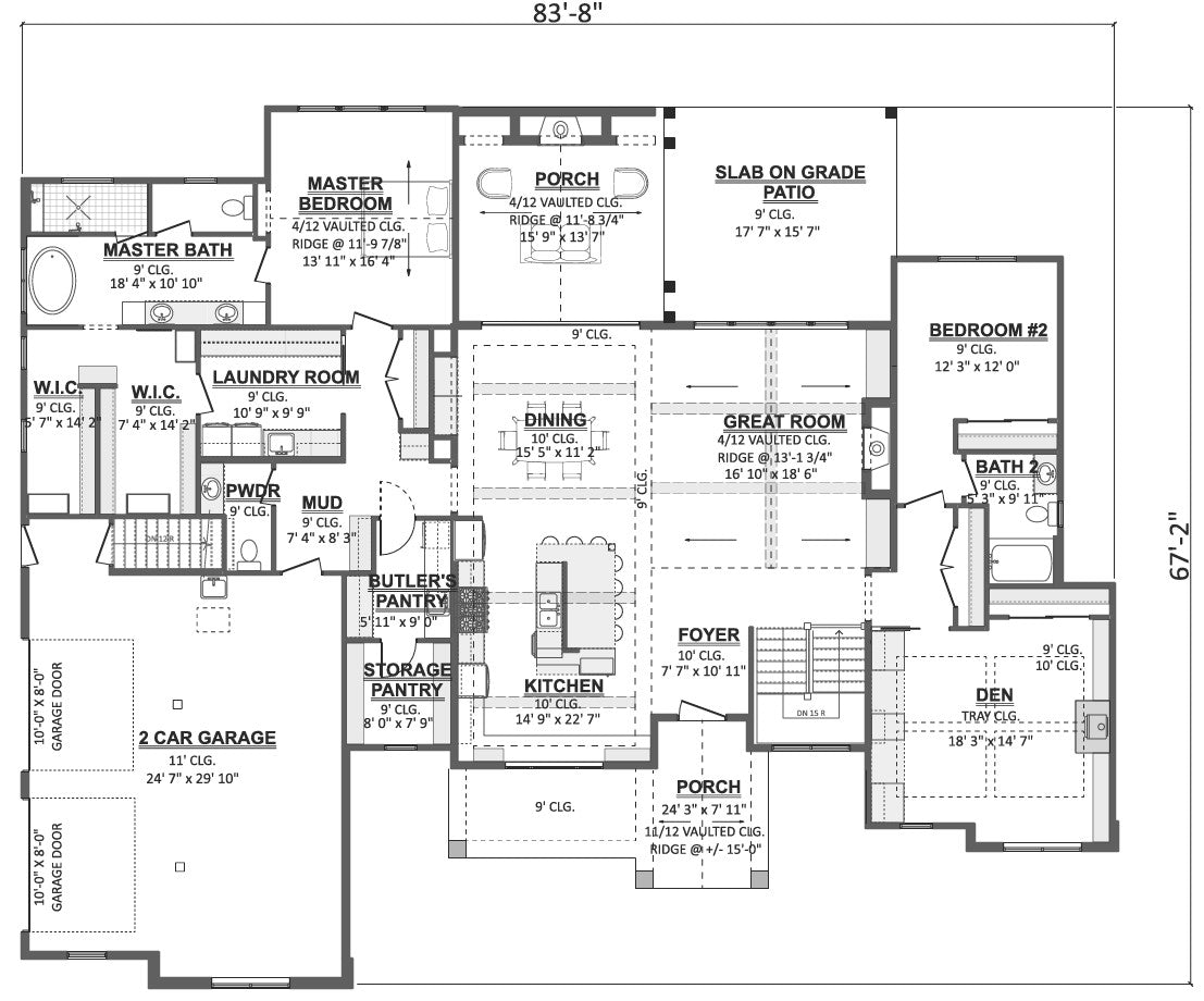 AJ7855-A Modern Farmhouse First Floor Plan, 2 to 3 Bedrooms, 2.5 Bathrooms | Plan VD1066 
