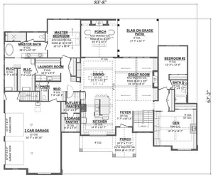 AJ7855-A Modern Farmhouse First Floor Plan, 2 to 3 Bedrooms, 2.5 Bathrooms | Plan VD1066 