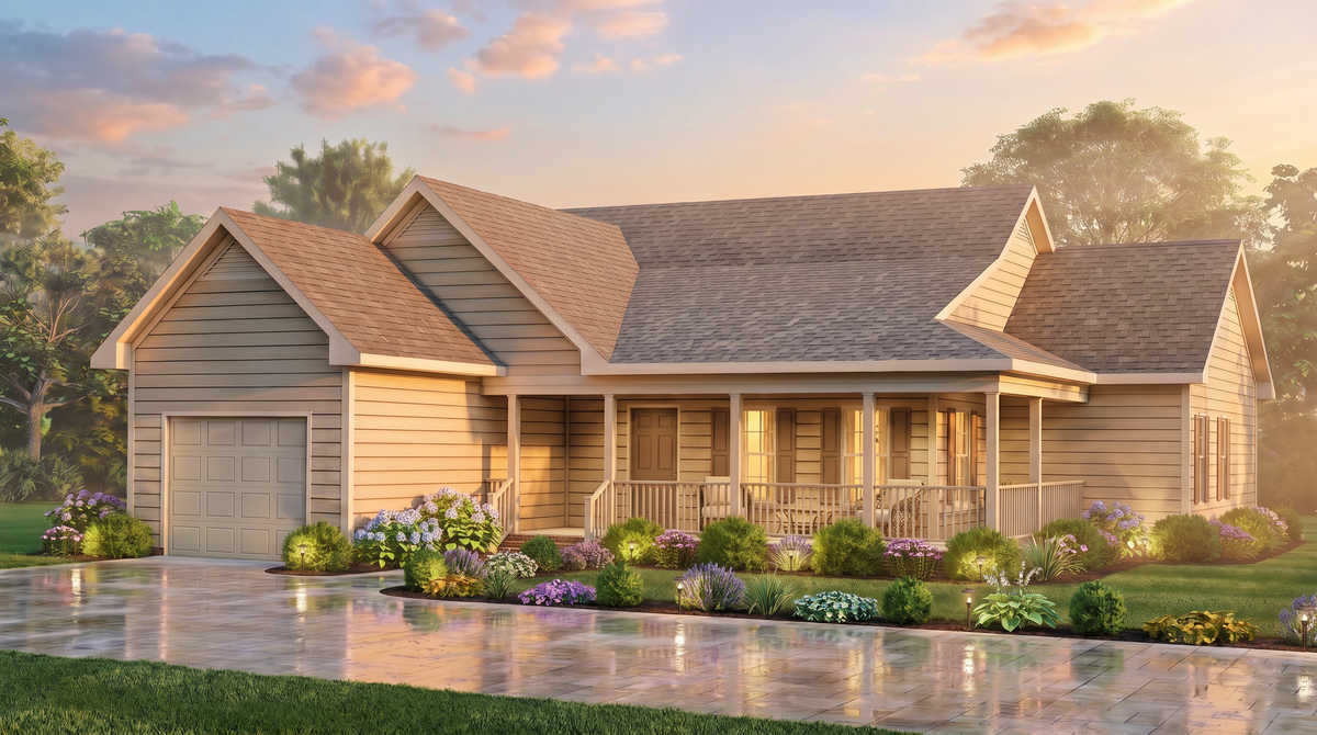 A8320-A Contemporary House, 3 Bedrooms, 2 Bathrooms | Foxfire House Plan Exterior-2