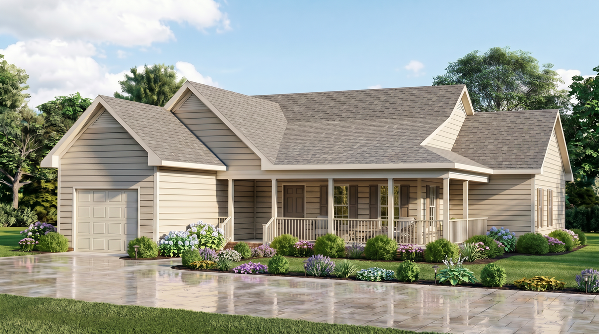 Sophisticated Contemporary House Plan with Expansive Front Porch and Open-Concept Living | Fox Fire House Plan