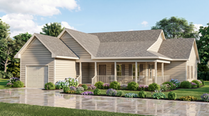 Sophisticated Contemporary House Plan with Expansive Front Porch and Open-Concept Living | Fox Fire House Plan
