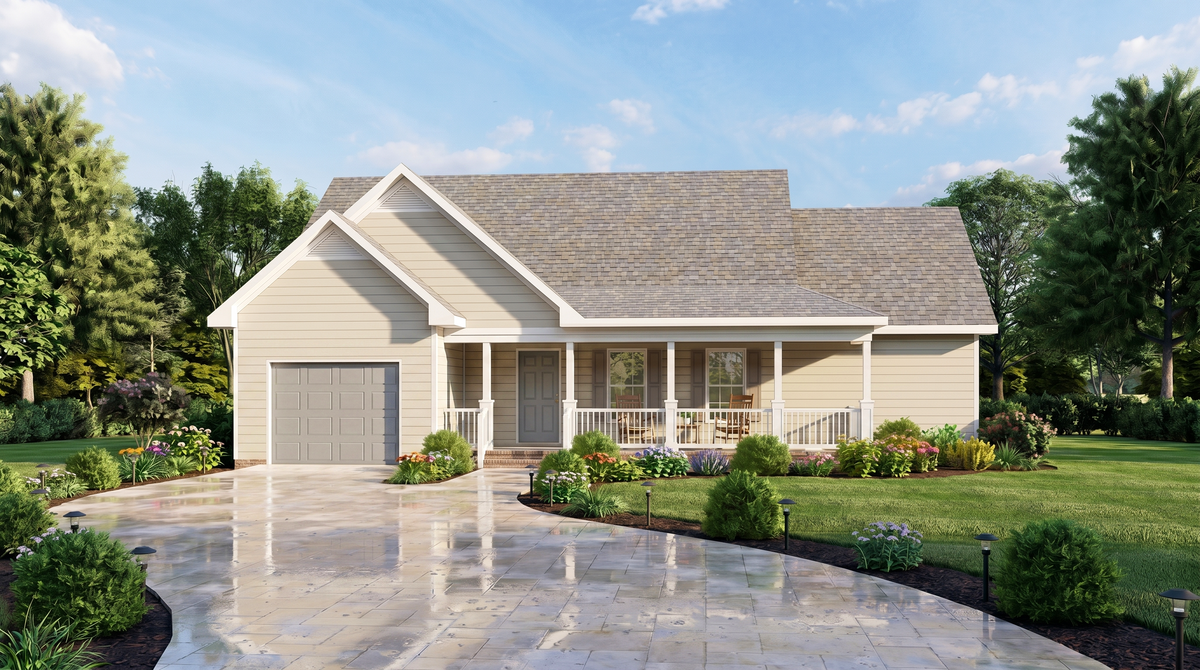 Sophisticated Contemporary House Plan with Expansive Front Porch and Open-Concept Living | Fox Fire House Plan