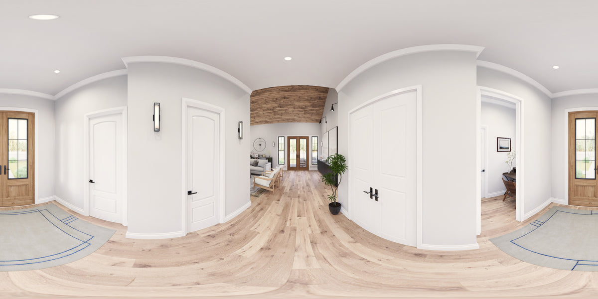 A8073-A Modern Farmhouse Foyer Panorama, 3 Bedrooms, 2.5 Bathrooms | Persimmon House Plan 