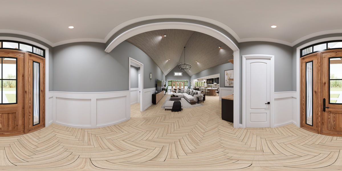 A7687-A Transitional House Foyer Panorama, 3 Bedrooms, 3.5 Bathrooms | Whitemoore B House Plan 