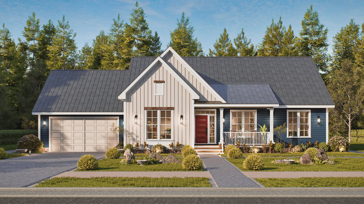 25124 Blues 3 Traditional Style Plan 3-Beds, 2.5 Bathrooms, Front Exterior