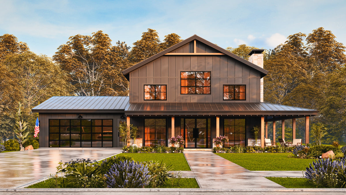 26036 Whistlewood 2 House Plan, Modern Farmhouse 3 Beds, 2.5 Baths Front Day Exterior 1