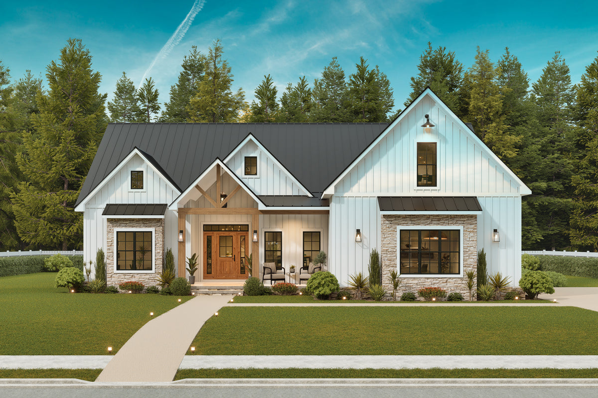 A7683-A Modern Farmhouse, 3 Bedrooms, 3.5 Bathrooms | Whitemoore A House Plan Exterior-3