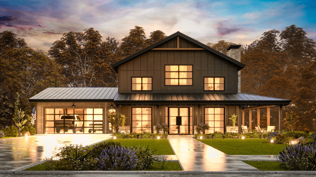 26036 Whistlewood 2 House Plan, Modern Farmhouse 3 Beds, 2.5 Baths
Front Dusk Exterior 2