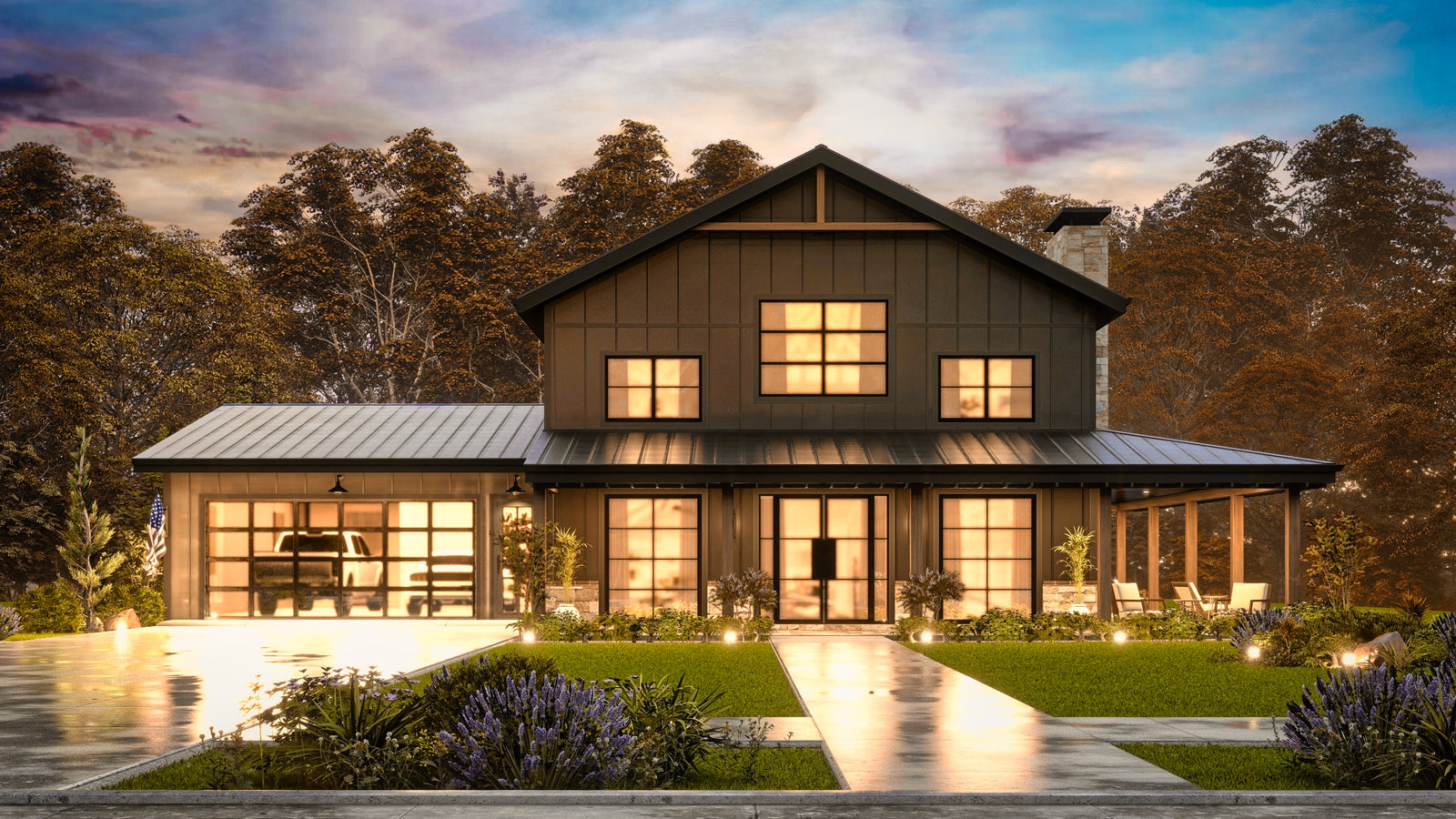 26036 Whistlewood 2 House Plan, Modern Farmhouse 3 Beds, 2.5 Baths
Front Dusk Exterior 2