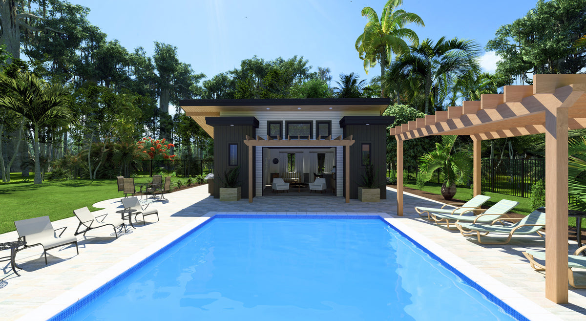Stylish 621 Sq Ft Pool House with Outdoor Kitchen and Pantry