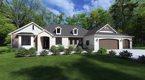Modern 4-Bedroom Ranch Home Plan with Two-Story Grand Room – 2,919 Sq Ft