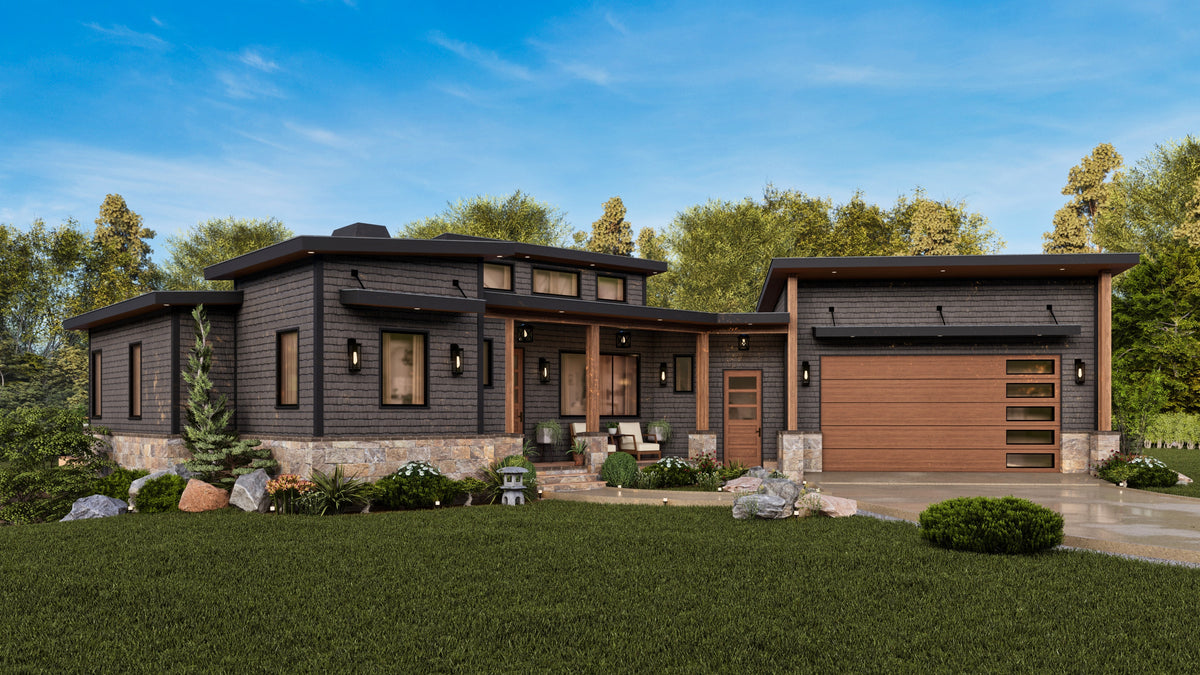 A7971 Urban Valley Contemporary House Plan 3 beds, 2 baths, Exterior 3