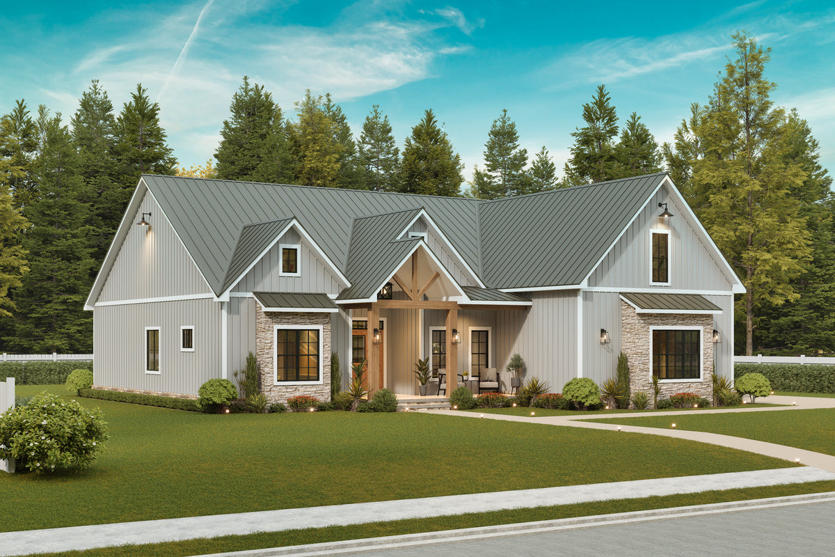 A7683-A Modern Farmhouse, 3 Bedrooms, 3.5 Bathrooms | Whitemoore A House Plan Exterior-5