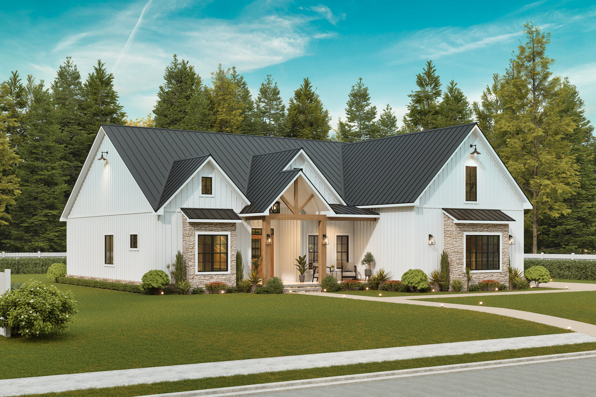 A7683-A Modern Farmhouse, 3 Bedrooms, 3.5 Bathrooms | Whitemoore A House Plan Exterior-7