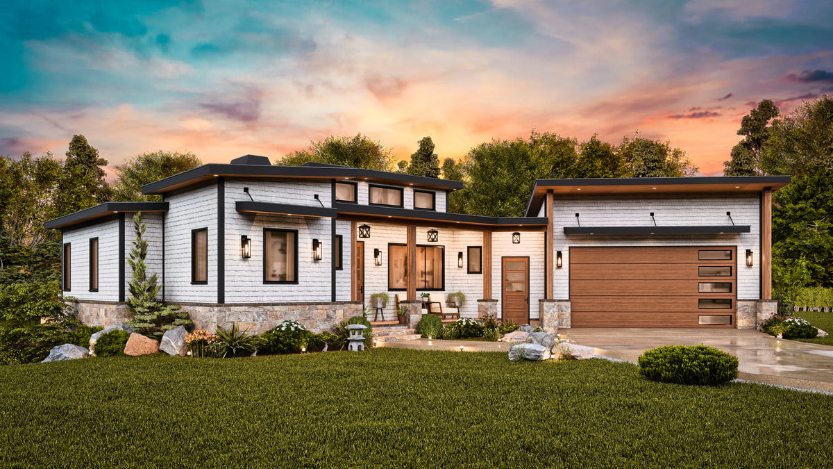 A7971 Urban Valley Contemporary House Plan 3 beds, 2 baths, Exterior 1 White