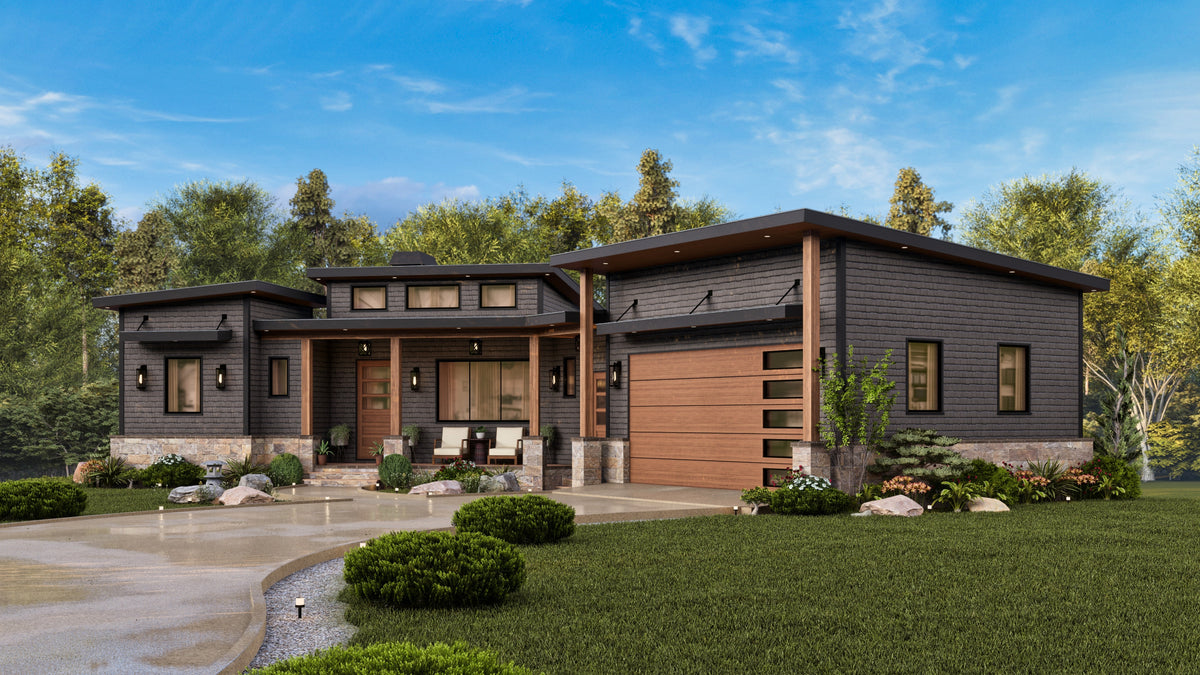 A7971 Urban Valley Contemporary House Plan 3 beds, 2 baths, Exterior 5