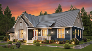 25124 Blues 3 Traditional Style Plan 3-Beds, 2.5 Bathrooms, Exterior-Right Dusk