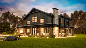 26036 Whistlewood 2 House Plan, Modern Farmhouse 3 Beds, 2.5 Baths Front Right Dusks Exterior 5