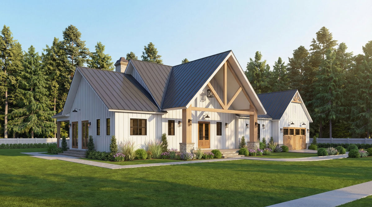 A8073-A Modern Farmhouse, 3 Bedrooms, 2.5 Bathrooms | Persimmon House Plan Exterior-3