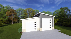 Four-Car Detached Garage Plan with 16-Foot Ceilings & Modern Style