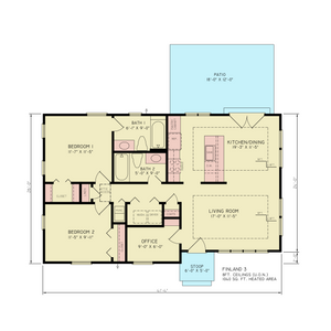 A7388-A Finland House floor Plan, 2 Bedrooms, 2 Baths