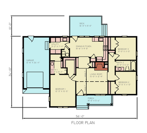 A7310-A Blues House Floor Plan 3 Beds, 2 Baths