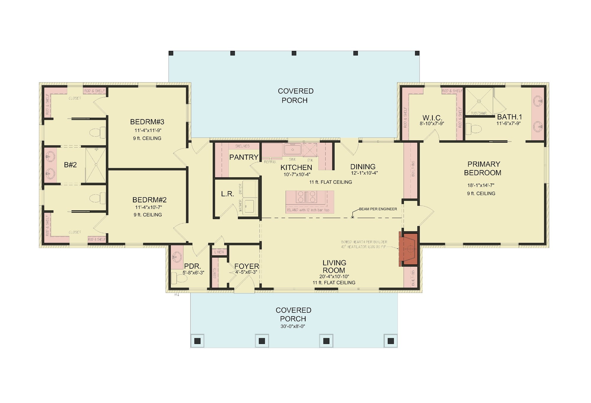 A7555-A Modern Farmhouse First Floor Plan, 3 Bedrooms, 2.5 Bathrooms | Wells Manor House 
