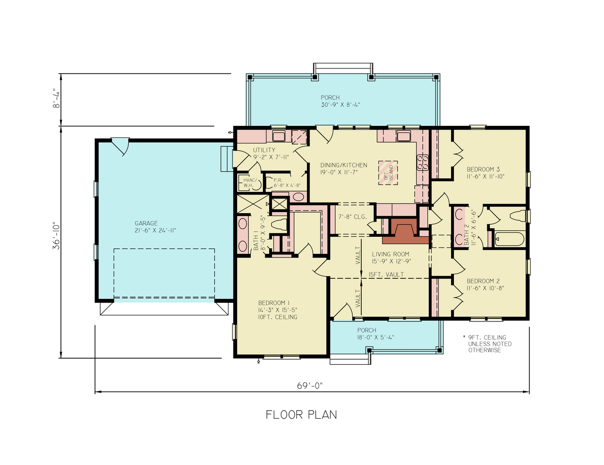 25124 Blues 3 Traditional Style Plan 3-Beds, 2.5 Bathrooms, Floor Plan