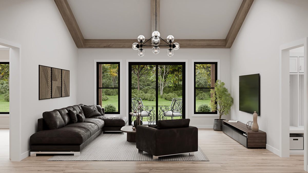 AJ7727-A Modern Farmhouse Great Room, 3 Bedrooms, 2 Bathrooms | Plan 1064 
