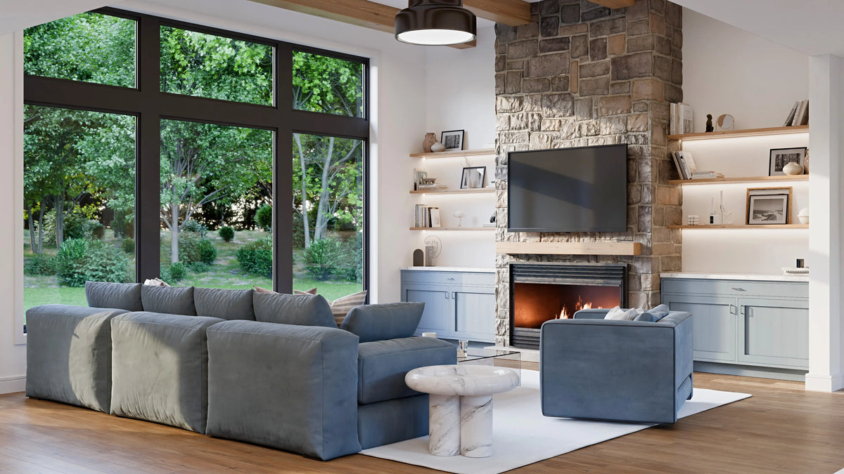 AJ7641-A Modern Transitional House Great Room, 3 Bedrooms, 2 Bathrooms | Plan VD1065 