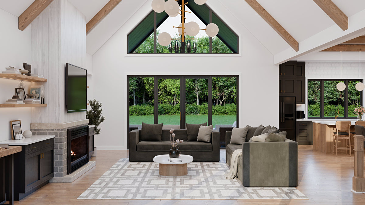 AJ7980-A Modern Farmhouse Great Room, 3 Bedrooms, 4.5 Bathrooms | Plan 1068 