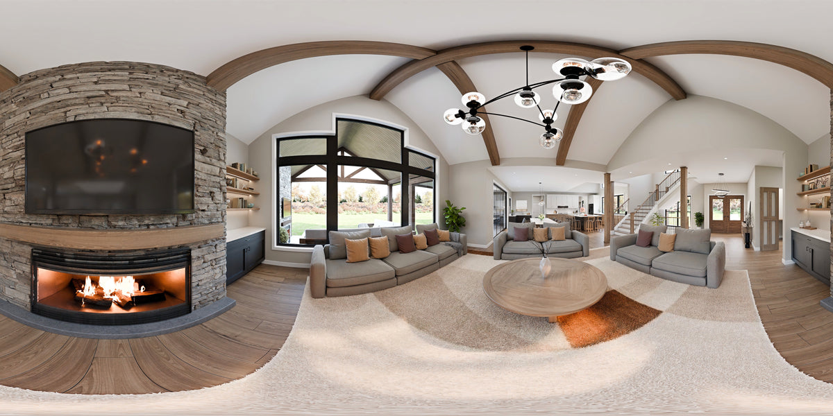 AJ7722-A Modern Farmhouse Great Room Panorama, 4 Bedrooms, 4 Bathrooms | Plan 1062 