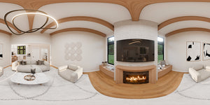 AJ7728-A Contemporary House Great Room Panorama, 3 Bedrooms, 2 Bathrooms | Plan 1055 